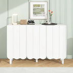 Credenza portacaldaie minimalista in stile crema con 5 gambe in legno massello, credenza a buffet con ripiani regolabili