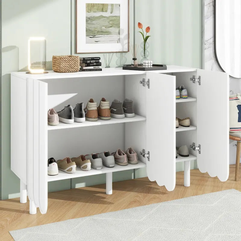 Credenza portacaldaie minimalista in stile crema con 5 gambe in legno massello, credenza a buffet con ripiani regolabili