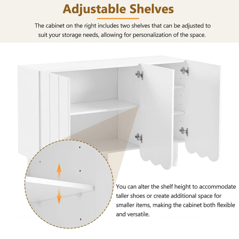 Credenza portacaldaie minimalista in stile crema con 5 gambe in legno massello, credenza a buffet con ripiani regolabili