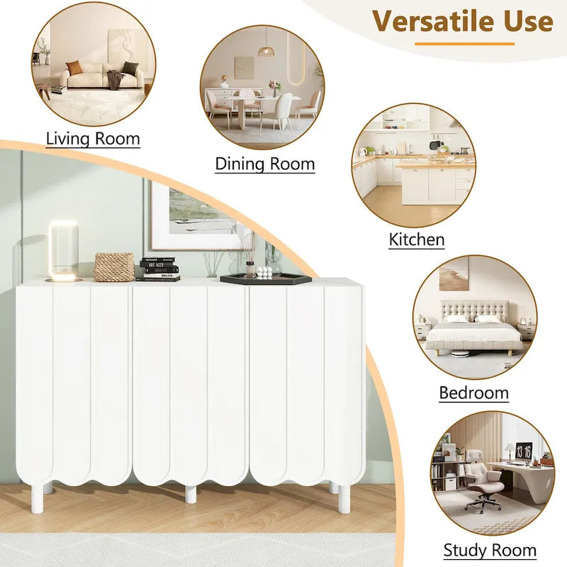 Credenza portacaldaie minimalista in stile crema con 5 gambe in legno massello, credenza a buffet con ripiani regolabili