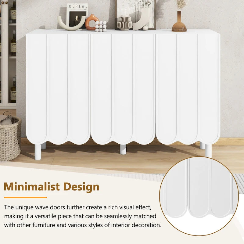 Credenza portacaldaie minimalista in stile crema con 5 gambe in legno massello, credenza a buffet con ripiani regolabili
