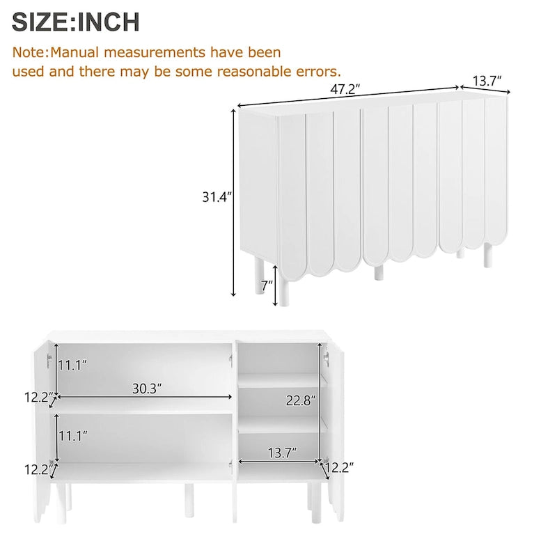 Credenza portacaldaie minimalista in stile crema con 5 gambe in legno massello, credenza a buffet con ripiani regolabili