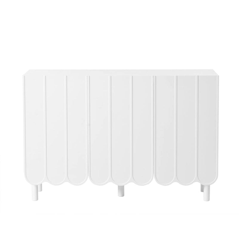 Credenza portacaldaie minimalista in stile crema con 5 gambe in legno massello, credenza a buffet con ripiani regolabili