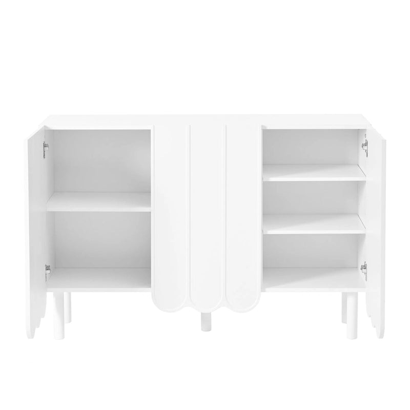 Credenza portacaldaie minimalista in stile crema con 5 gambe in legno massello, credenza a buffet con ripiani regolabili