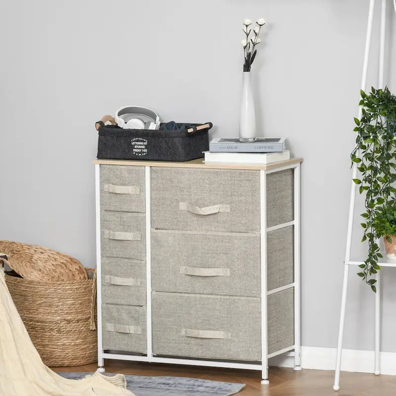 Cassettiera a 7 cassetti, unità organizer a torre, contenitori in tessuto facili da estrarre con struttura in metallo per camera da letto, armadi