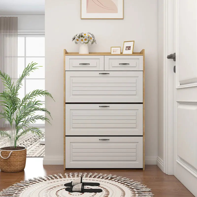 Scarpiera per Ingresso, Scarpiera Sottile Organizzatore con 2 Cassetti a Ribalta e Ripiani Regolabili per 10 Paia di Scarpe