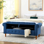 Panca contenitore imbottita con bottoni a trapuntatura profonda a 62 posti, Pouf moderno rivestito in tessuto, Panca da finestra, Design con braccioli arrotolati