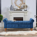 Panca contenitore imbottita con bottoni a trapuntatura profonda a 62 posti, Pouf moderno rivestito in tessuto, Panca da finestra, Design con braccioli arrotolati