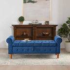 Panca contenitore imbottita con bottoni a trapuntatura profonda a 62 posti, Pouf moderno rivestito in tessuto, Panca da finestra, Design con braccioli arrotolati