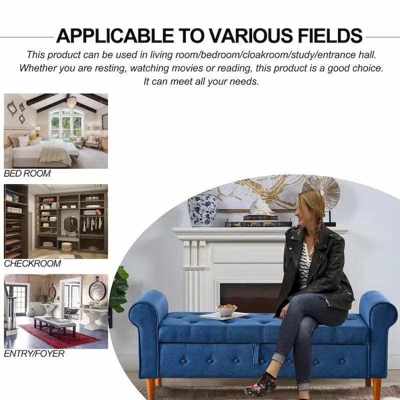 Panca contenitore imbottita con bottoni a trapuntatura profonda a 62 posti, Pouf moderno rivestito in tessuto, Panca da finestra, Design con braccioli arrotolati