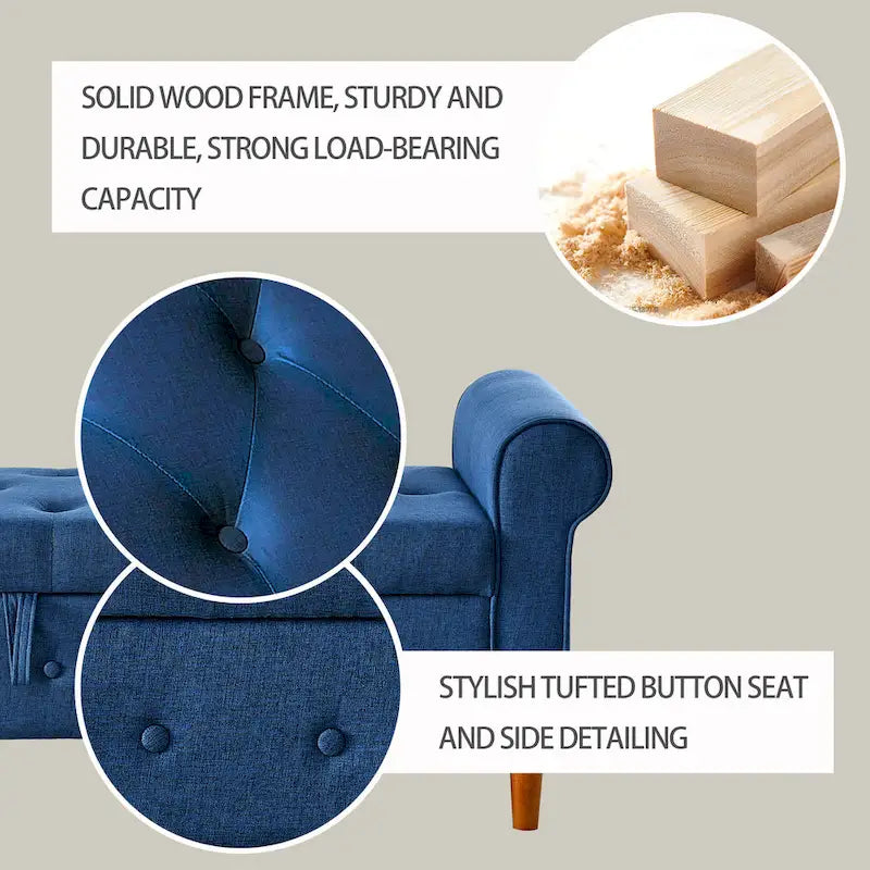 Panca contenitore imbottita con bottoni a trapuntatura profonda a 62 posti, Pouf moderno rivestito in tessuto, Panca da finestra, Design con braccioli arrotolati