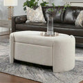  43 Ivory White Boucle Sherpa Upholstered Oval Storage Bench - 43W X 21D X 18.5H