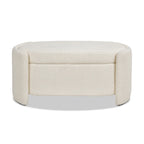 Panca contenitore ovale rivestita in tessuto Sherpa bouclé, 43" L x 21" P x 18,5" A – Bianco avorio