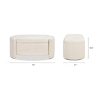 Panca contenitore ovale rivestita in tessuto Sherpa bouclé, 43" L x 21" P x 18,5" A – Bianco avorio