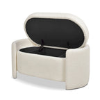 Panca contenitore ovale rivestita in tessuto Sherpa bouclé, 43" L x 21" P x 18,5" A – Bianco avorio