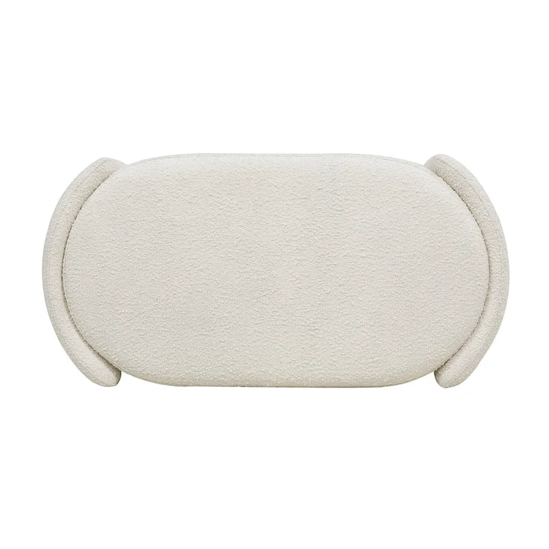 Panca contenitore ovale rivestita in tessuto Sherpa bouclé, 43" L x 21" P x 18,5" A – Bianco avorio
