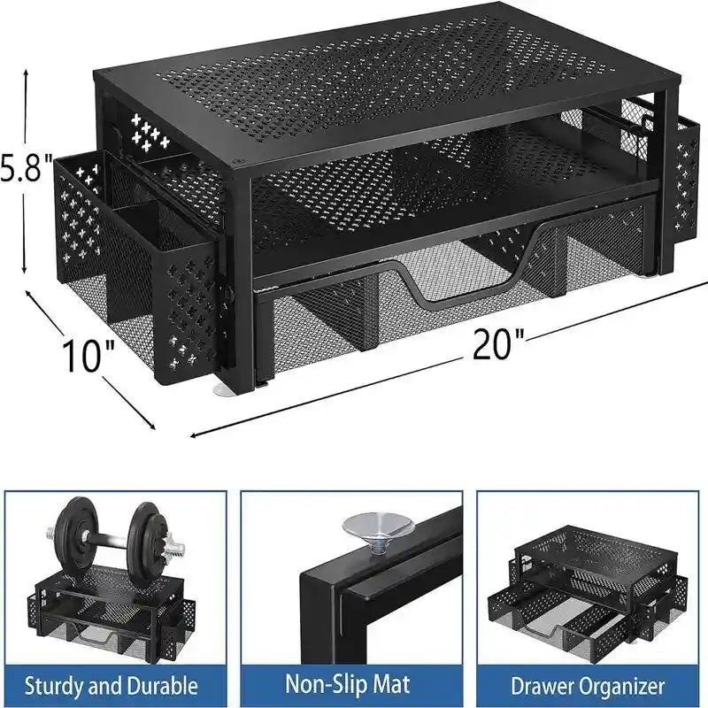 Supporto per monitor in metallo a 2 ripiani