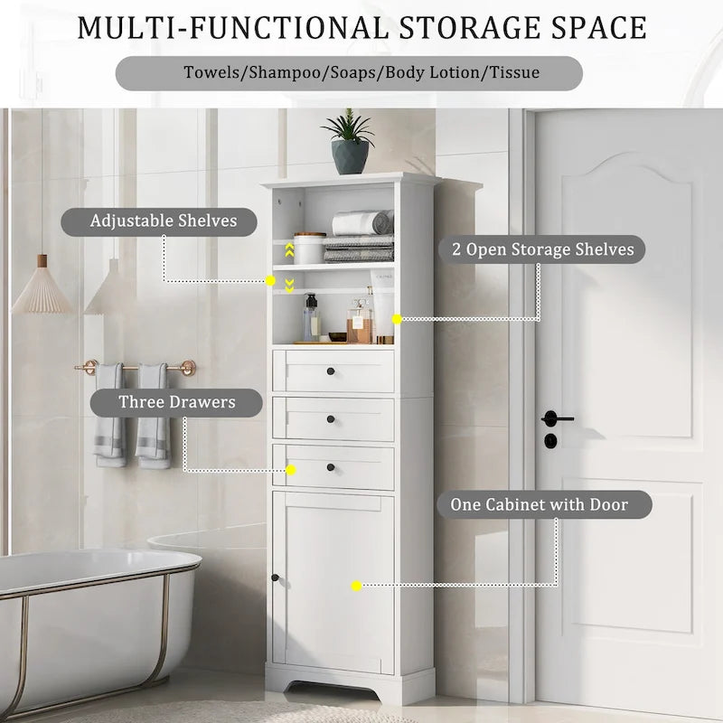 Mobile contenitore moderno bianco con 3 cassetti e ripiani regolabili per bagno, cucina e soggiorno