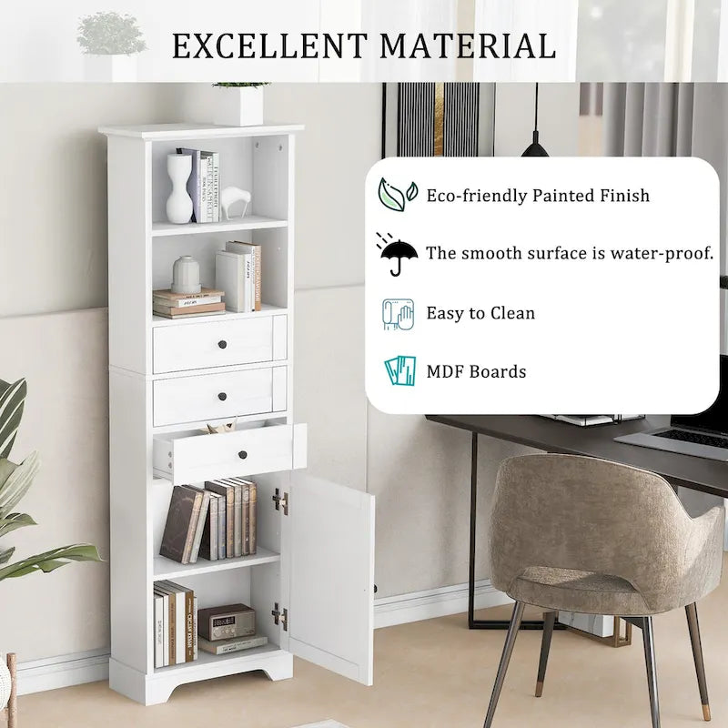 Mobile contenitore moderno bianco con 3 cassetti e ripiani regolabili per bagno, cucina e soggiorno