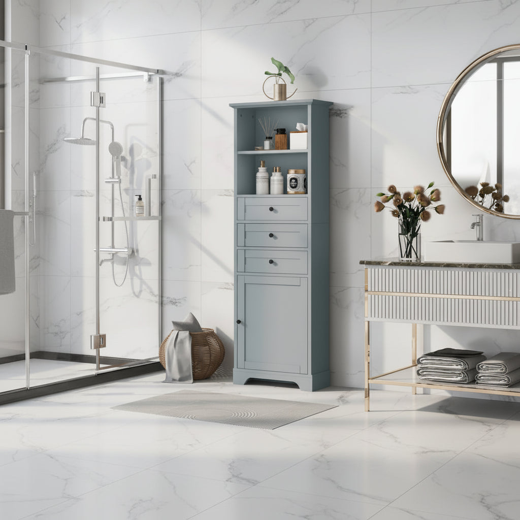 Mobile contenitore moderno bianco con 3 cassetti e ripiani regolabili per bagno, cucina e soggiorno