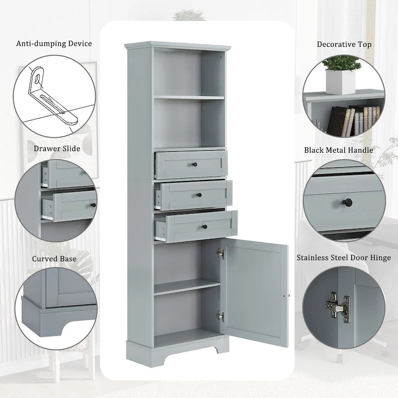 Mobile contenitore moderno bianco con 3 cassetti e ripiani regolabili per bagno, cucina e soggiorno