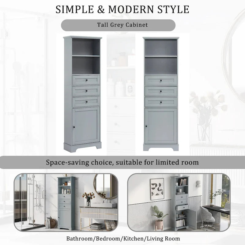 Mobile contenitore moderno bianco con 3 cassetti e ripiani regolabili per bagno, cucina e soggiorno
