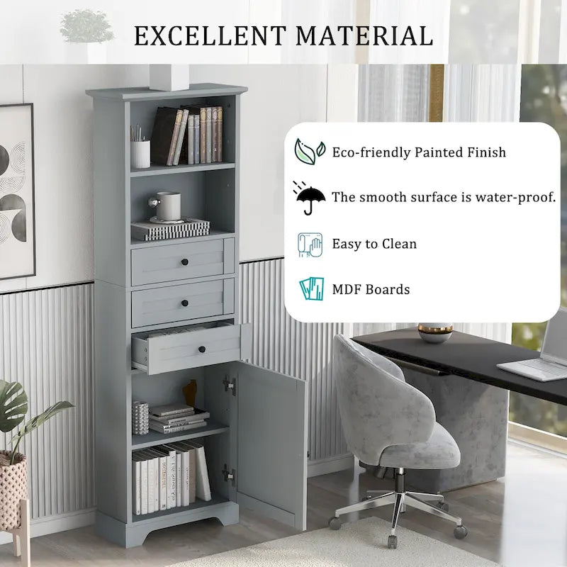 Mobile contenitore moderno bianco con 3 cassetti e ripiani regolabili per bagno, cucina e soggiorno