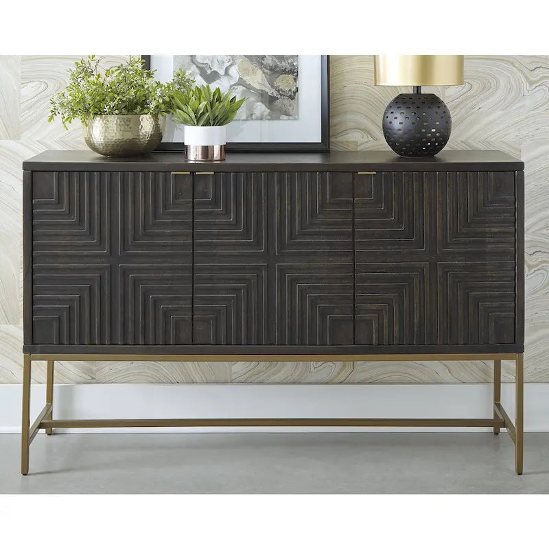  Brown/Gold Accent Cabinet - 58W x 16D x 37H