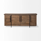 Madia a 4 Ante in Legno Massello Marrone con Dettagli in Metallo Nero - 80,0L x 19,0W x 33,0H