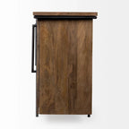 Madia a 4 Ante in Legno Massello Marrone con Dettagli in Metallo Nero - 80,0L x 19,0W x 33,0H
