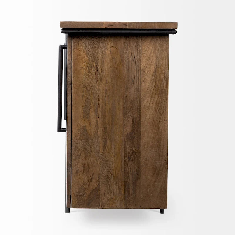 Madia a 4 Ante in Legno Massello Marrone con Dettagli in Metallo Nero - 80,0L x 19,0W x 33,0H