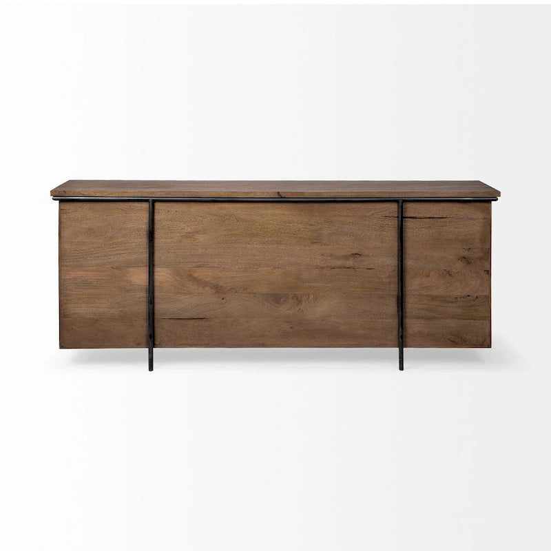Madia a 4 Ante in Legno Massello Marrone con Dettagli in Metallo Nero - 80,0L x 19,0W x 33,0H