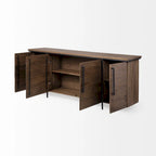 Madia a 4 Ante in Legno Massello Marrone con Dettagli in Metallo Nero - 80,0L x 19,0W x 33,0H
