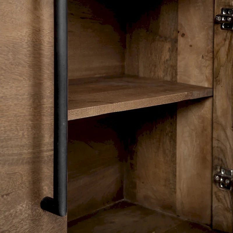 Madia a 4 Ante in Legno Massello Marrone con Dettagli in Metallo Nero - 80,0L x 19,0W x 33,0H