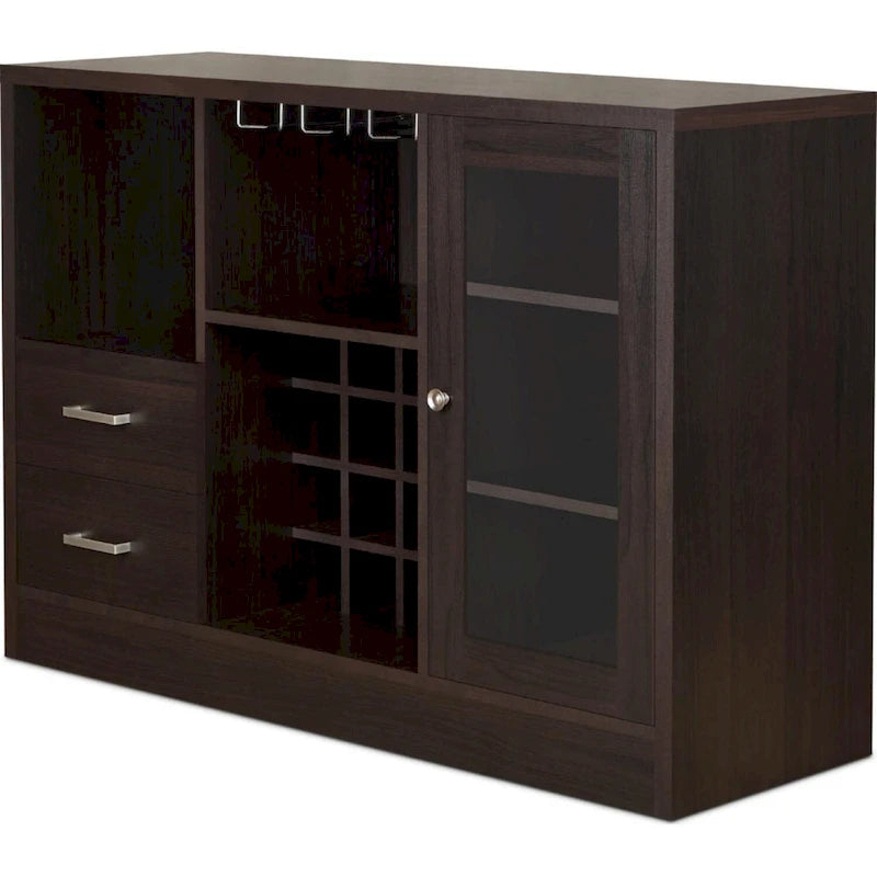 Credenza in legno con sportello laterale, due cassetti, marrone espresso
