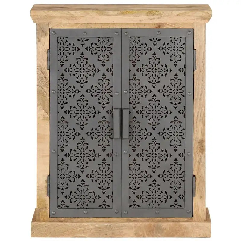 Credenza con ante in acciaio 60x35x75 cm in massello di mango