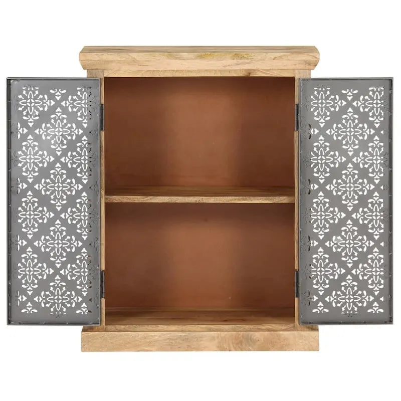 Credenza con ante in acciaio 60x35x75 cm in massello di mango