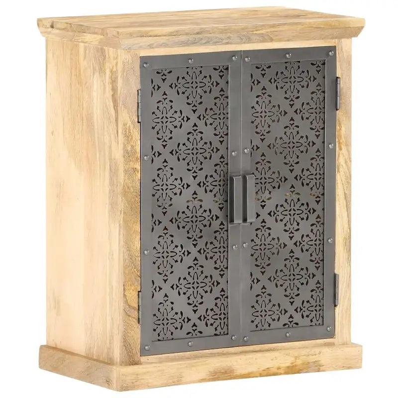 Credenza con ante in acciaio 60x35x75 cm in massello di mango