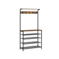 Appendiabiti da Ingresso Industriale Marrone Rustico Nero con Ganci Appendiabiti, Scarpiera a 5 Livelli e Ripiani Contenitori, 80 cm