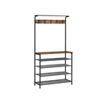 Appendiabiti da Ingresso Industriale Marrone Rustico Nero con Ganci Appendiabiti, Scarpiera a 5 Livelli e Ripiani Contenitori, 80 cm