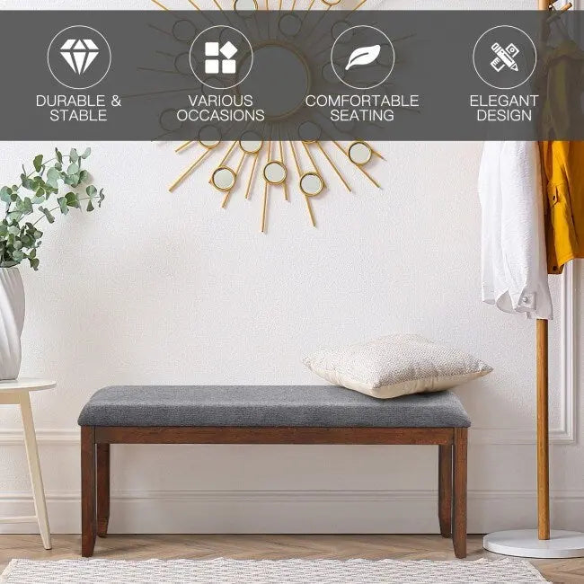 Panca da ingresso imbottita con gambe in legno - 47,5 x 15,5 x 19,5 (L x P x A)