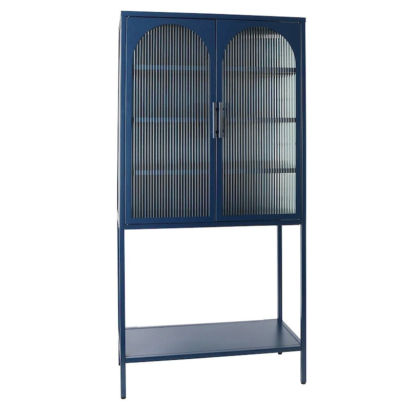 Elegante mobiletto da pavimento con 2 ante ad arco in vetro, vetrinetta da soggiorno con ripiani regolabili, antiribaltamento e antipolvere
