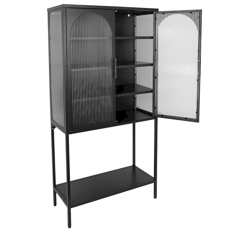 Elegante mobiletto da pavimento con 2 ante ad arco in vetro, vetrinetta da soggiorno con ripiani regolabili, antiribaltamento e antipolvere