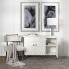  White Fir Veneer w/ Iron Frame & 3 Doors Accent Cabinet - 47.2L x 15.7W x 31.5H