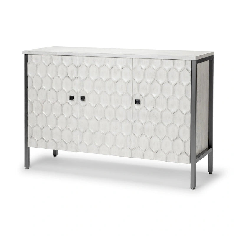 Credenza a 3 ante con struttura in ferro e impiallacciatura in abete bianco - 120 cm L x 40 cm P x 80 cm H