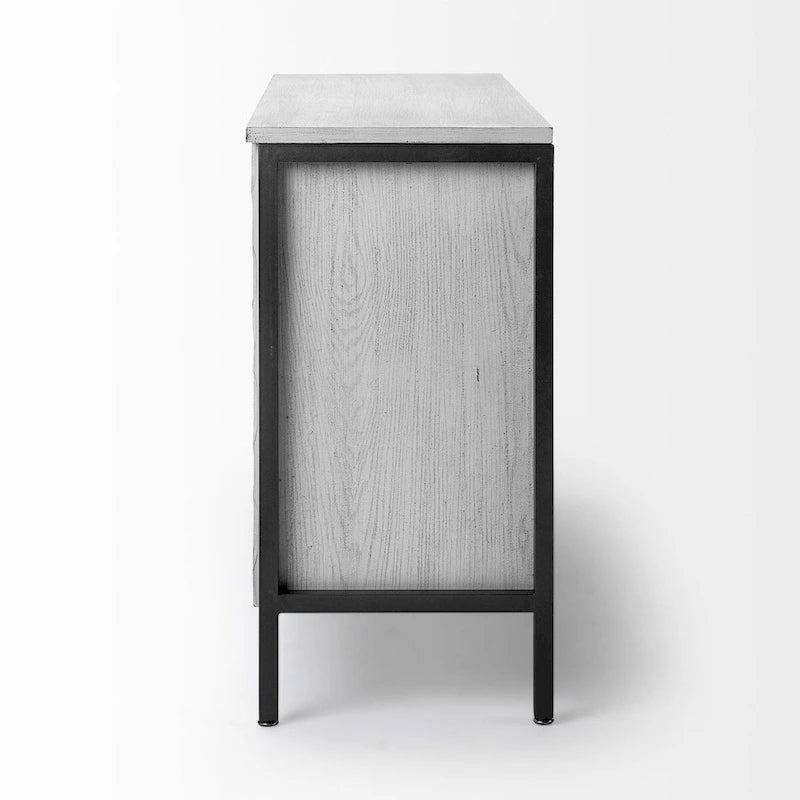 Credenza a 3 ante con struttura in ferro e impiallacciatura in abete bianco - 120 cm L x 40 cm P x 80 cm H