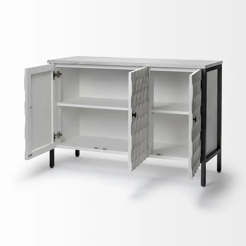 Credenza a 3 ante con struttura in ferro e impiallacciatura in abete bianco - 120 cm L x 40 cm P x 80 cm H