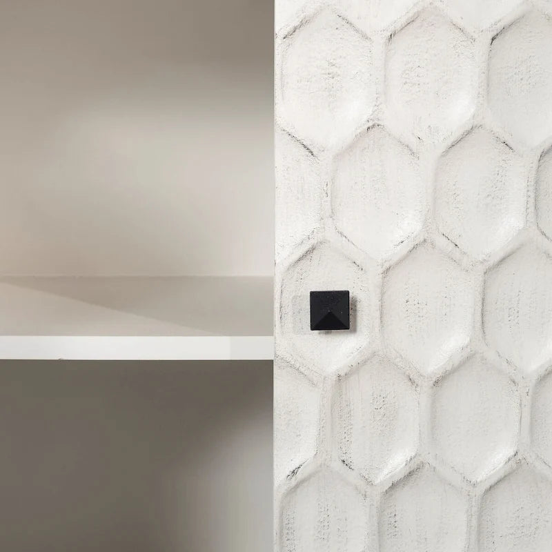 Credenza a 3 ante con struttura in ferro e impiallacciatura in abete bianco - 120 cm L x 40 cm P x 80 cm H