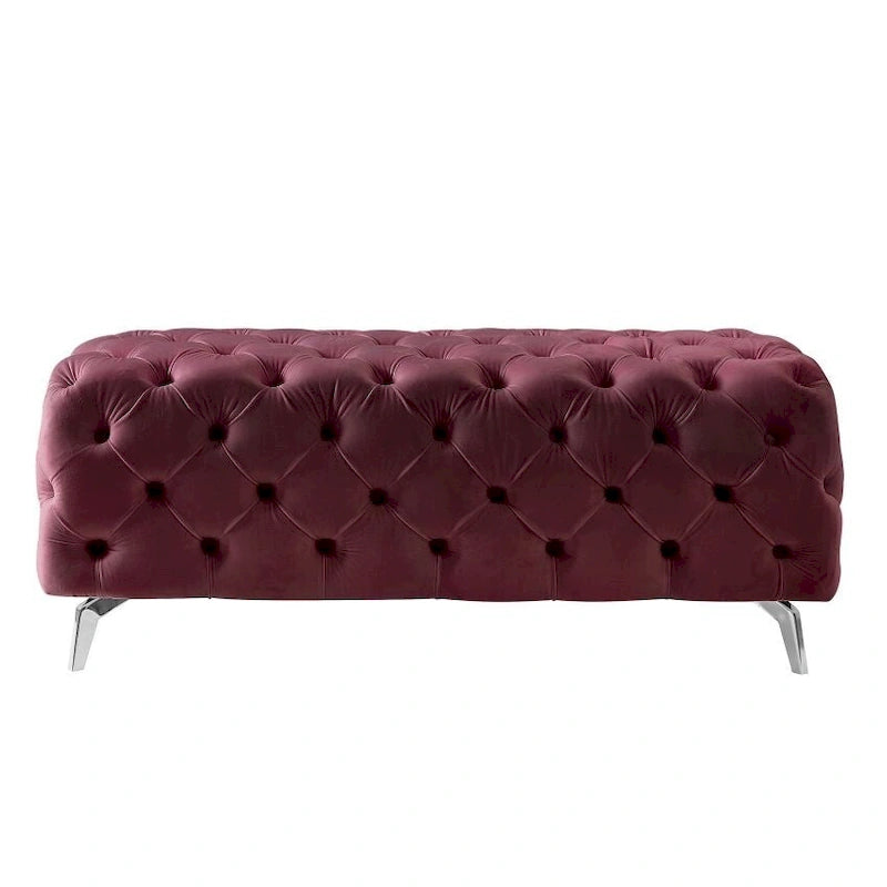 Panca Pouf Capitonnè, Poggiapiedi Imbottito in Velluto, Panca d'Appoggio per Soggiorno.