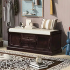 Storage Bench with 2 Drawers and 2 Cabinets, Shoe Bench with Removable Cushion for Living Room, Entryway